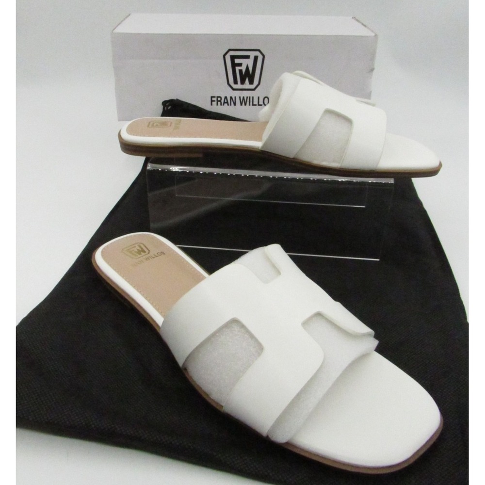 Fran Willor FW Slip On Open Toe White Womans Sandals Size 10.5 DBHB2404 New Box